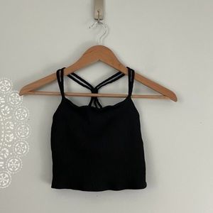Carbon 38 Black Ribbed Cami Bra Cropped Tank Size Small